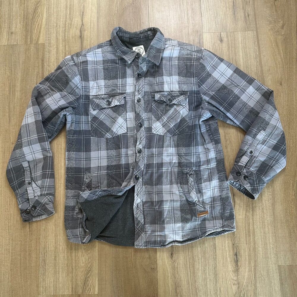Voyager Men's Medium M Gray Plaid Thermal Lined Flannel Shirt Jacket Shacket